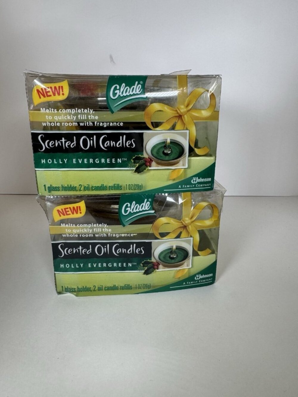 Glade Scented Oil Candle Holly Evergreen New Old Stock Lot Of 2 Discontinued Y2K